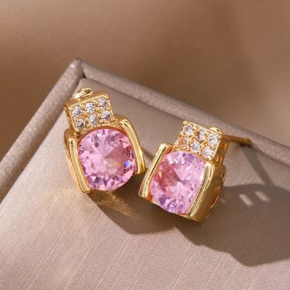 18K Gold Womens 2ct Pink Sapphire Gemstone 1ct Diamond Oval Stud Earrings NEW - Picture 2 of 5